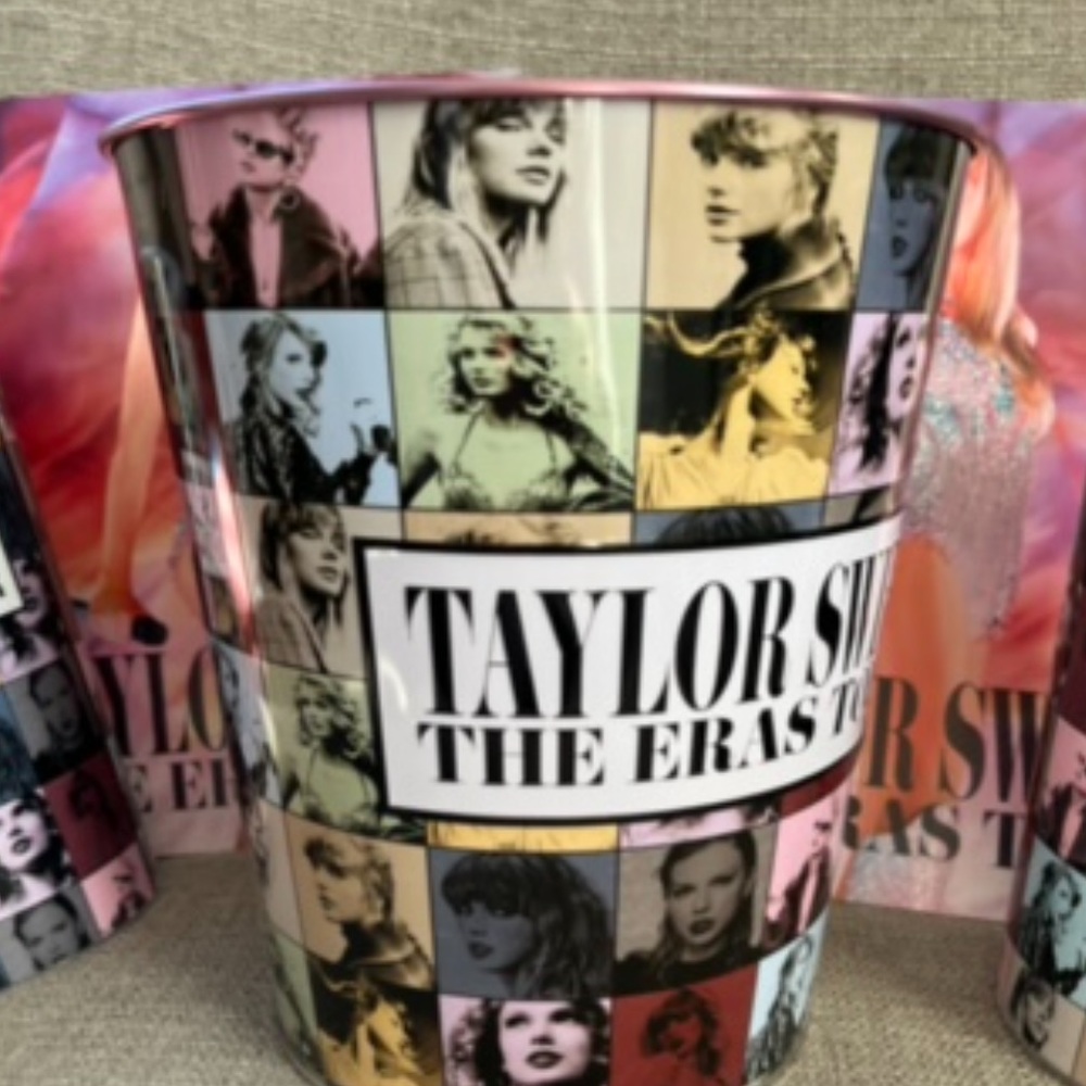 Taylor swift eras tour magenta metallic popcorn tin and 2 posters